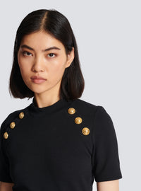 T-shirt 6 boutons en maille - Noir