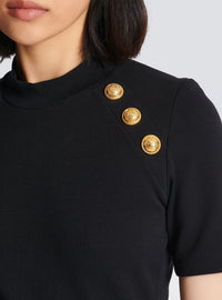 T-shirt 6 boutons en maille - Noir