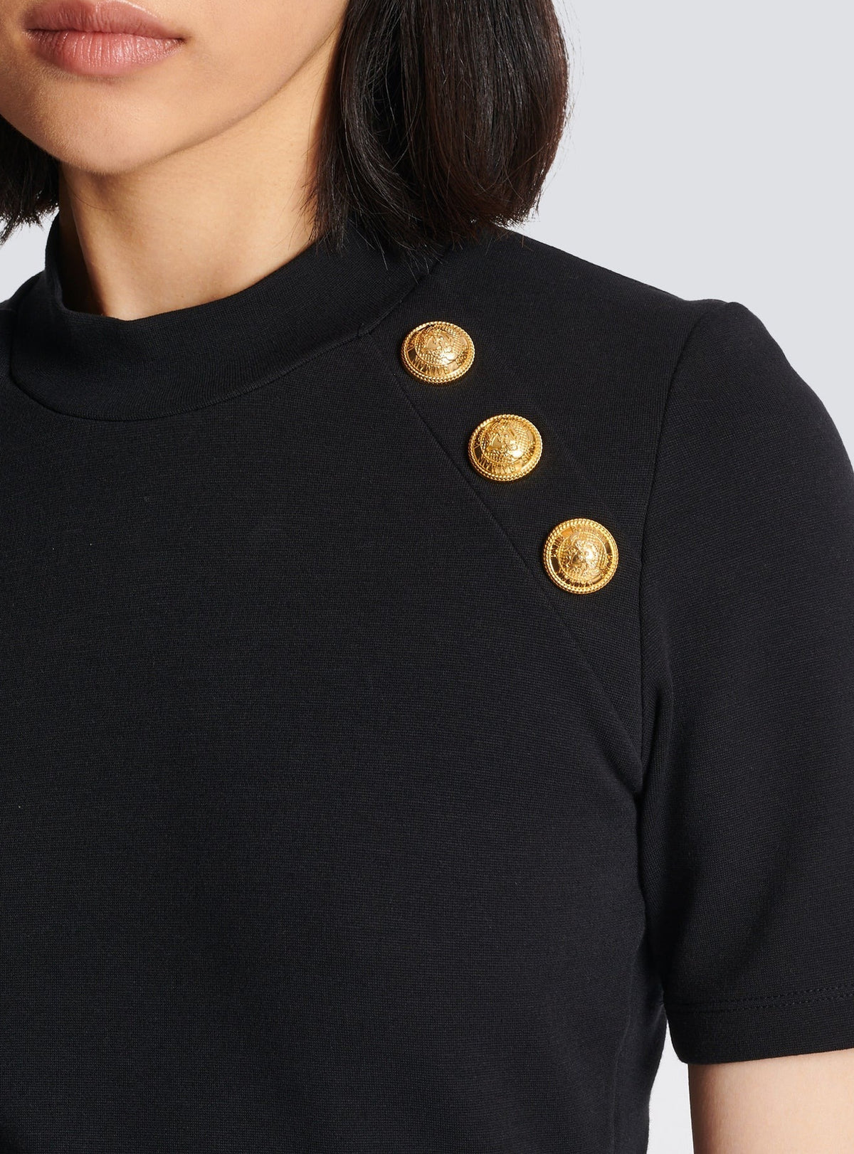 T-shirt 6 boutons en maille - Noir