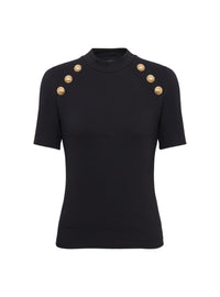 T-shirt 6 boutons en maille - Noir
