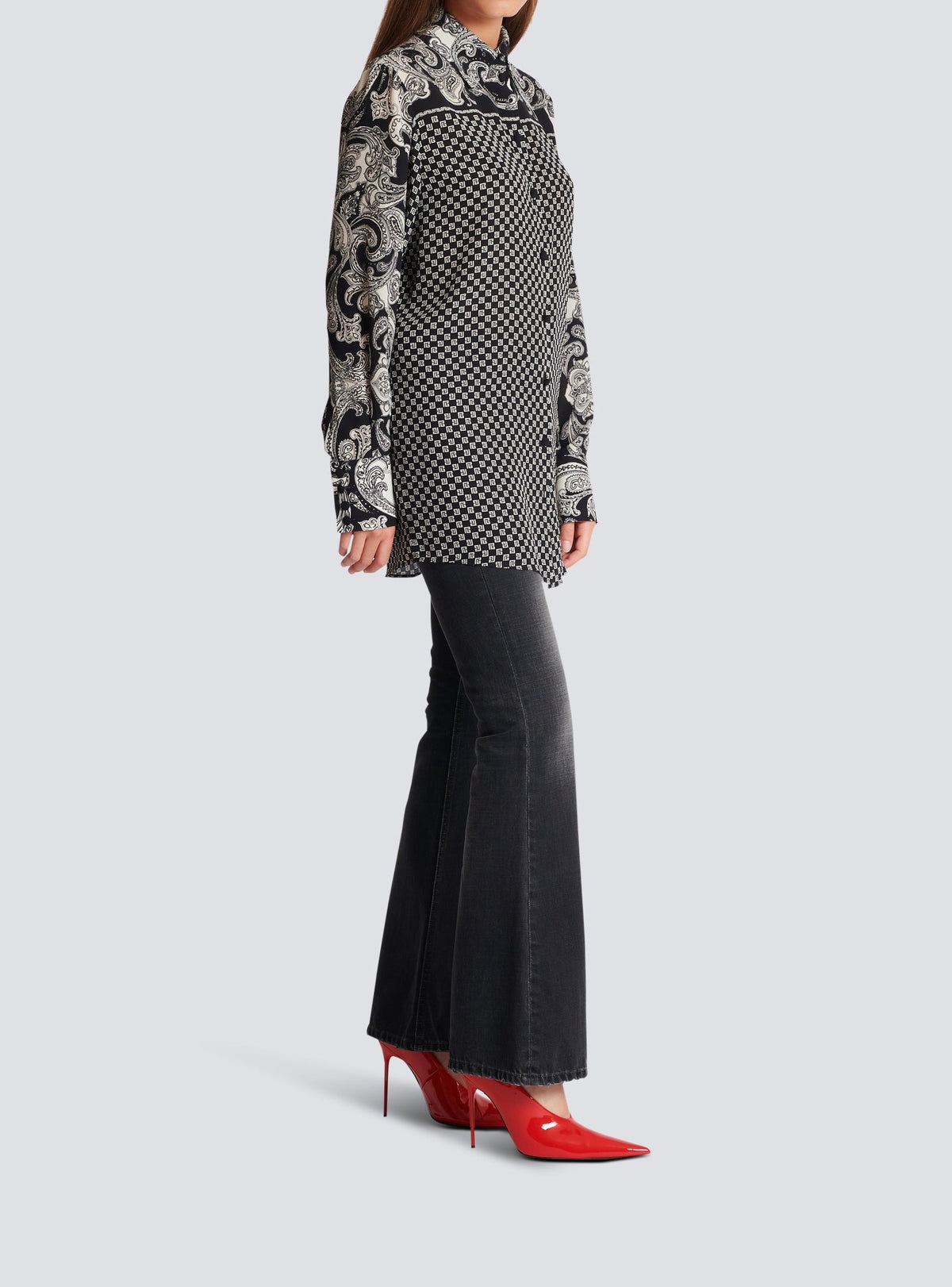 Chemise à imprimé paisley en soie - Noir & Ivoire
