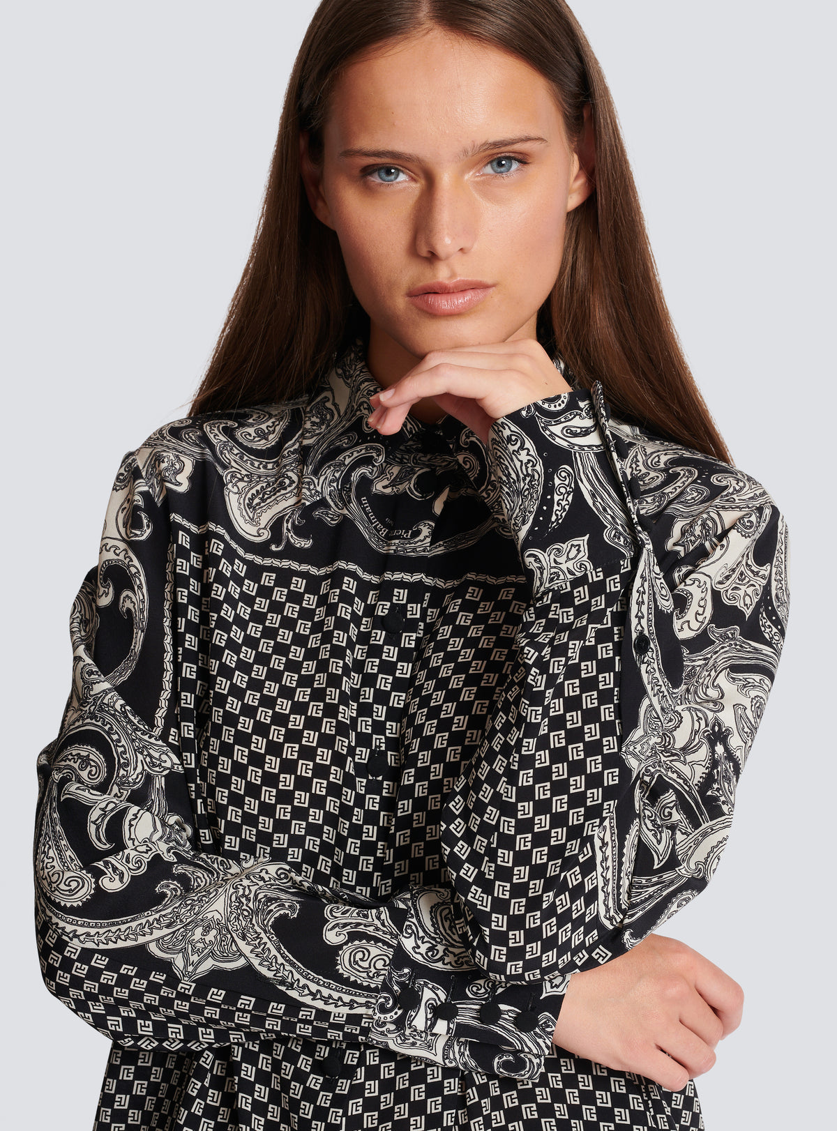 Chemise en soie à imprimé paisley et mini monogramme - Noir & Ivoire