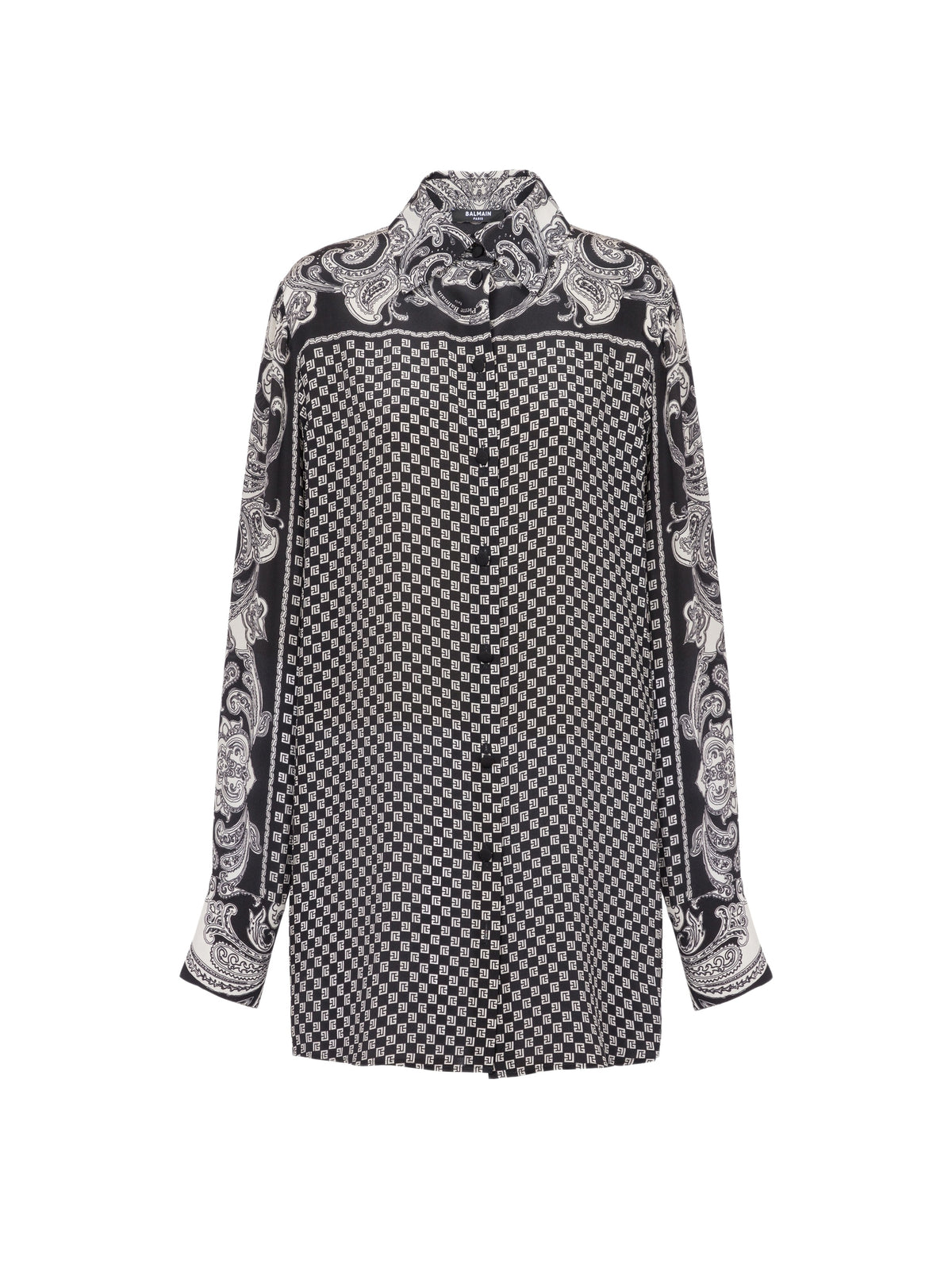Chemise en soie à imprimé paisley et mini monogramme - Noir & Ivoire