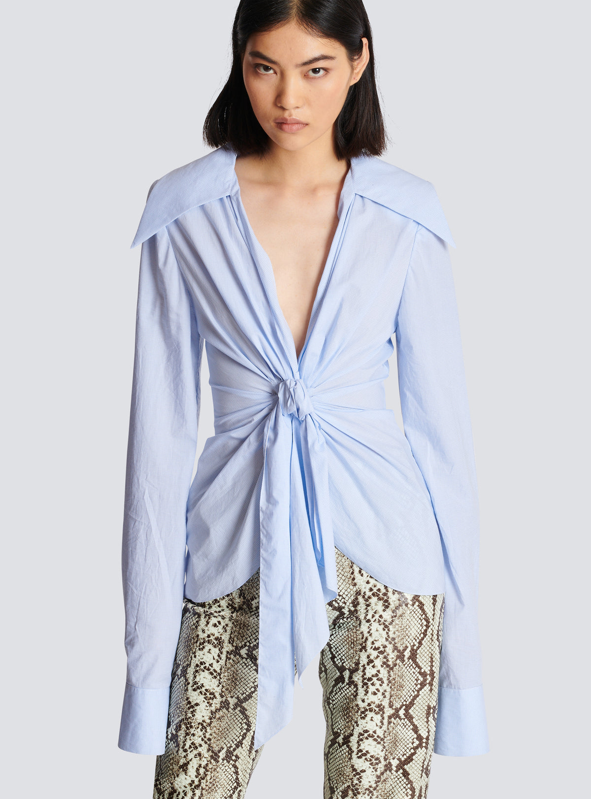 Chemise nouée vichy - Bleu Pâle & Blanc
