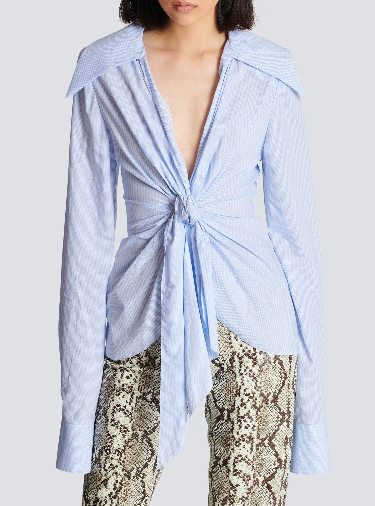 Chemise nouée Vichy - Bleu Pâle & Blanc