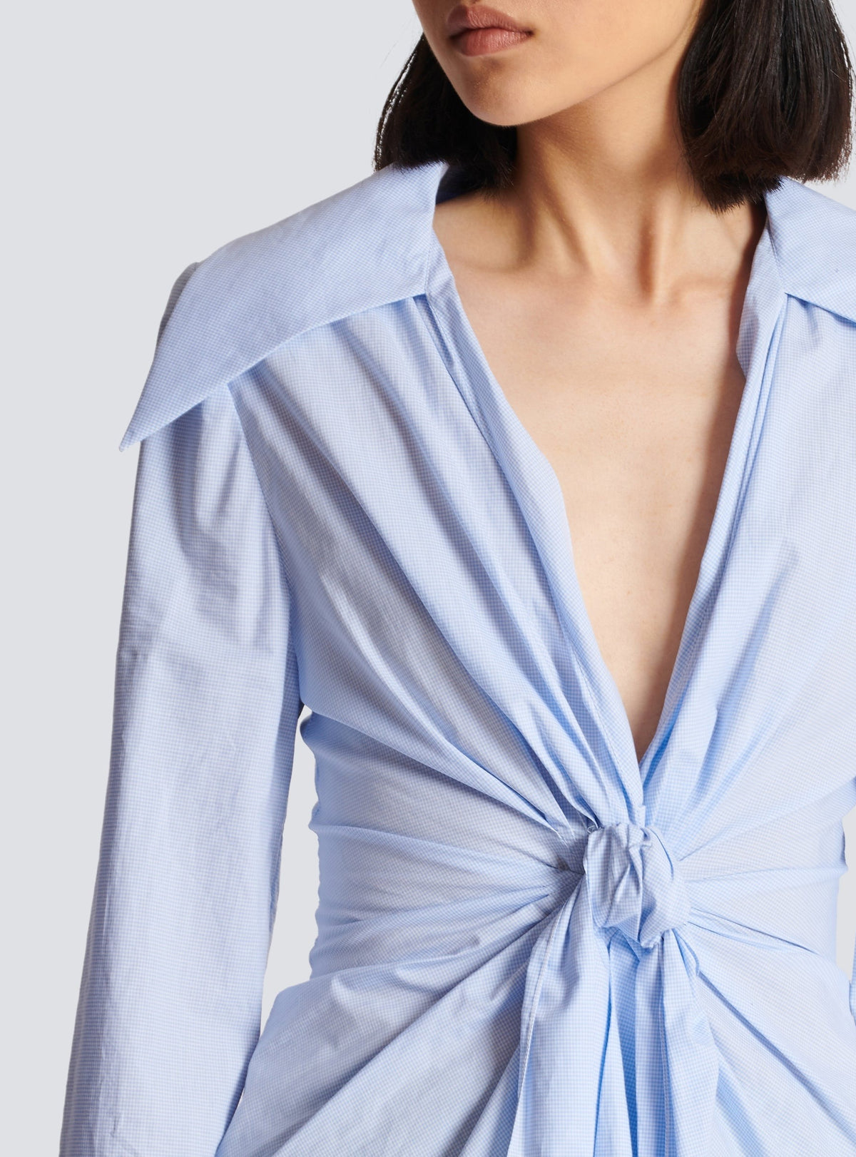 Chemise nouée Vichy - Bleu Pâle & Blanc