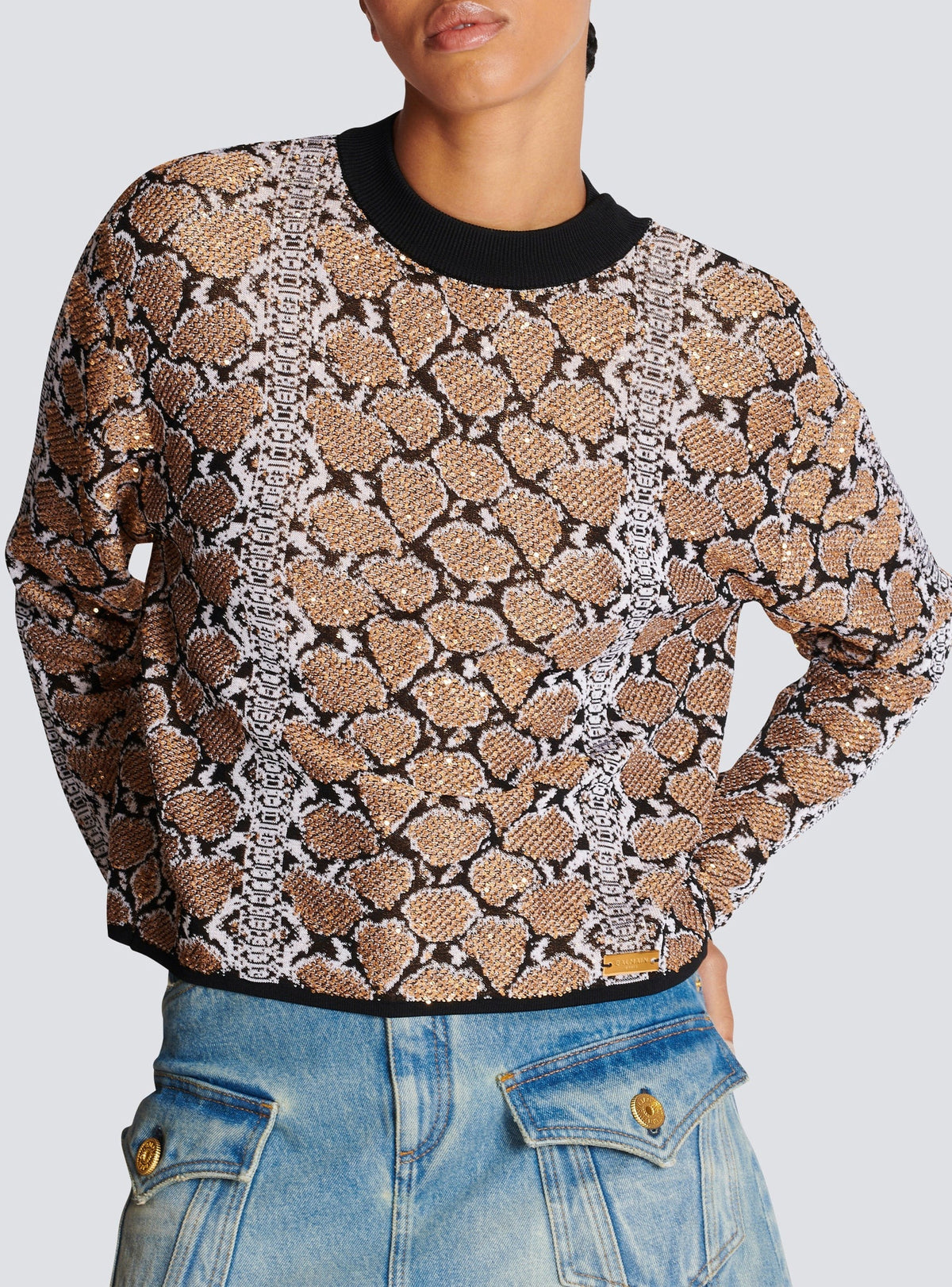 Knit sweater - Black & Camel & White