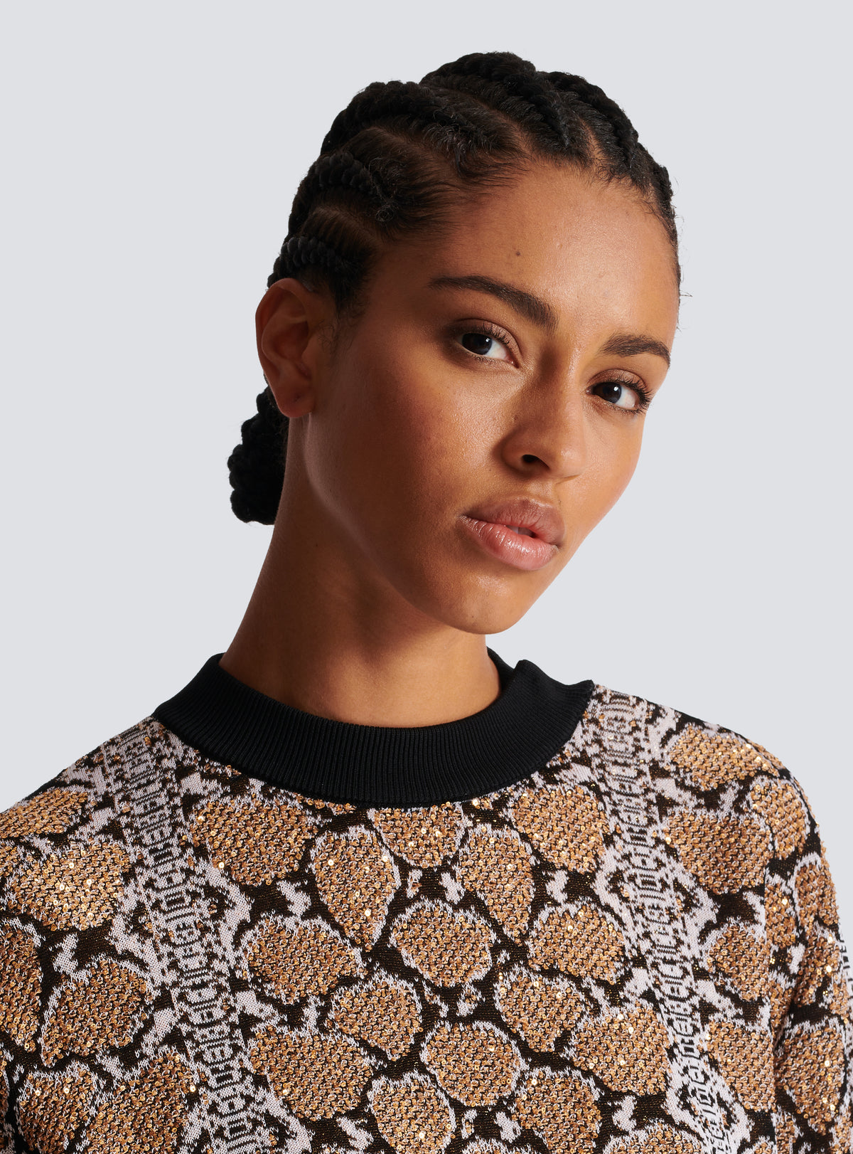 Pull en maille python - Noir & Camel & Blanc