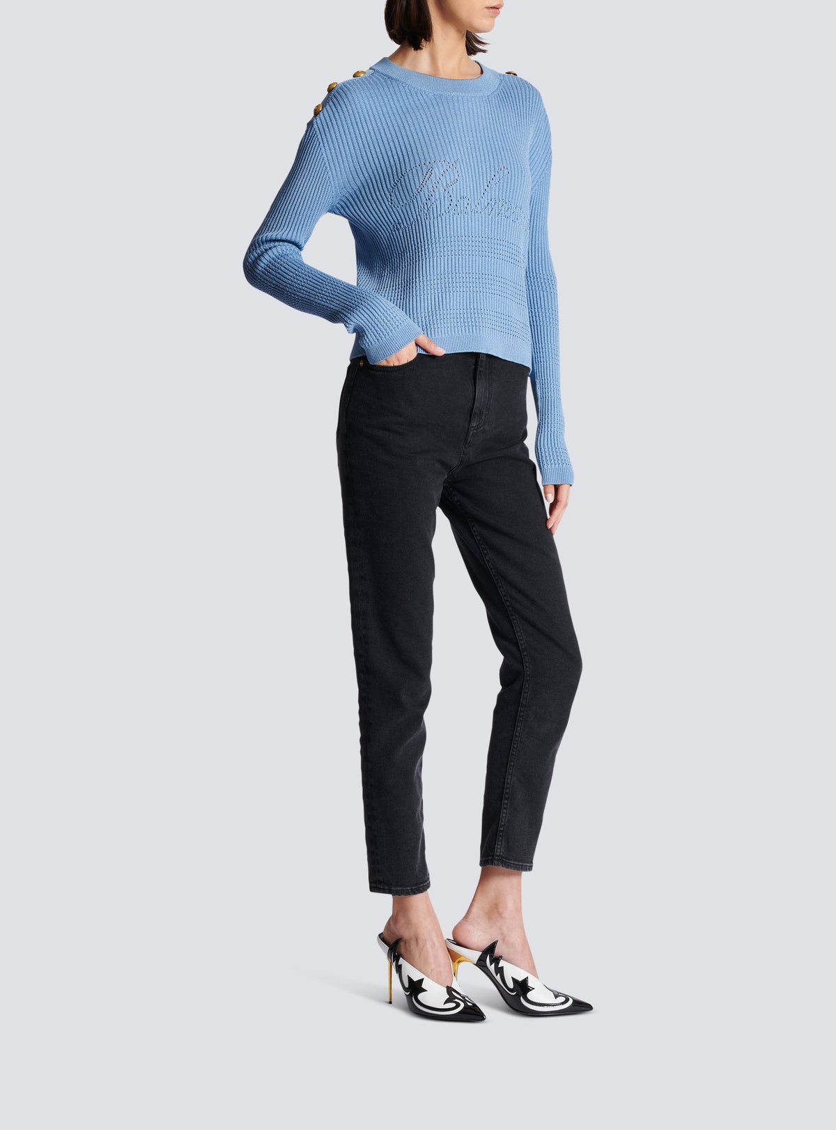 Pull signature en maille - Bleu Pâle