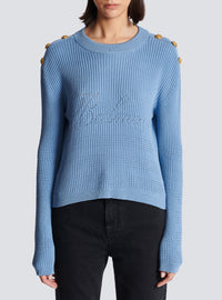 Pull balmain signature en maille - Bleu Pâle