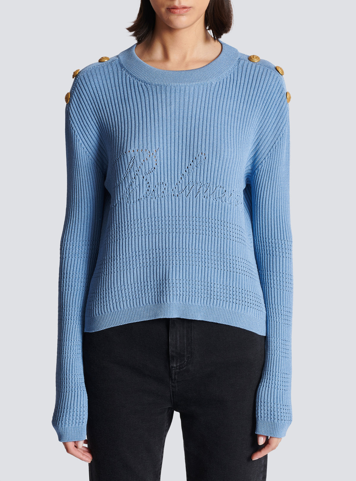 Pull balmain signature en maille - Bleu Pâle