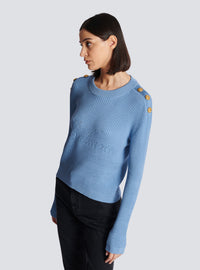 Pull balmain signature en maille - Bleu Pâle