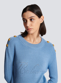 Pull balmain signature en maille - Bleu Pâle
