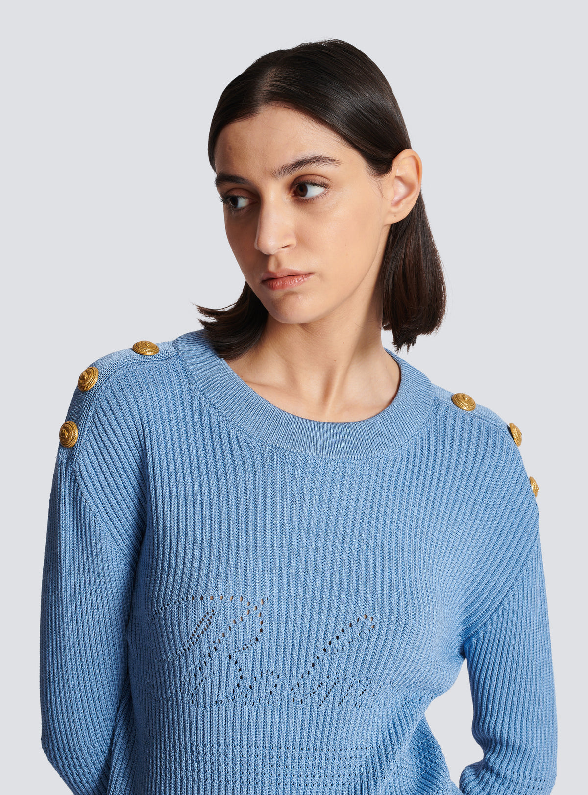 Pull balmain signature en maille - Bleu Pâle