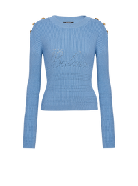 Pull balmain signature en maille - Bleu Pâle