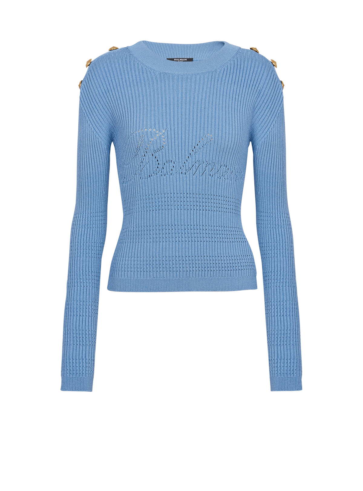 Pull balmain signature en maille - Bleu Pâle