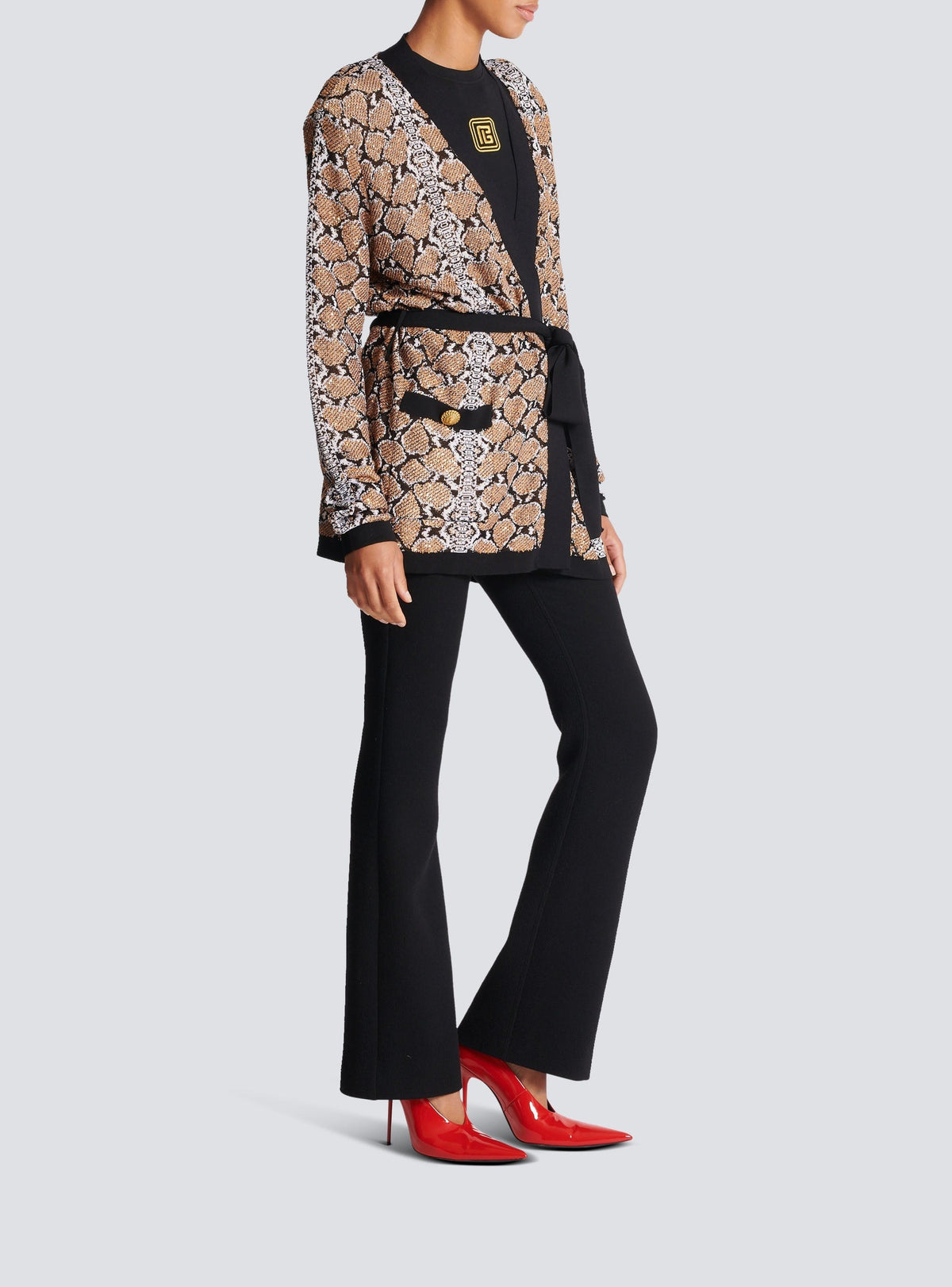 Cardigan en maille - Noir & Camel & Blanc