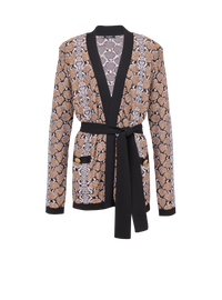 Cardigan en maille python - Noir & Camel & Blanc