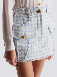 Jupe trapèze en tweed vichy - Bleu Pâle & Blanc