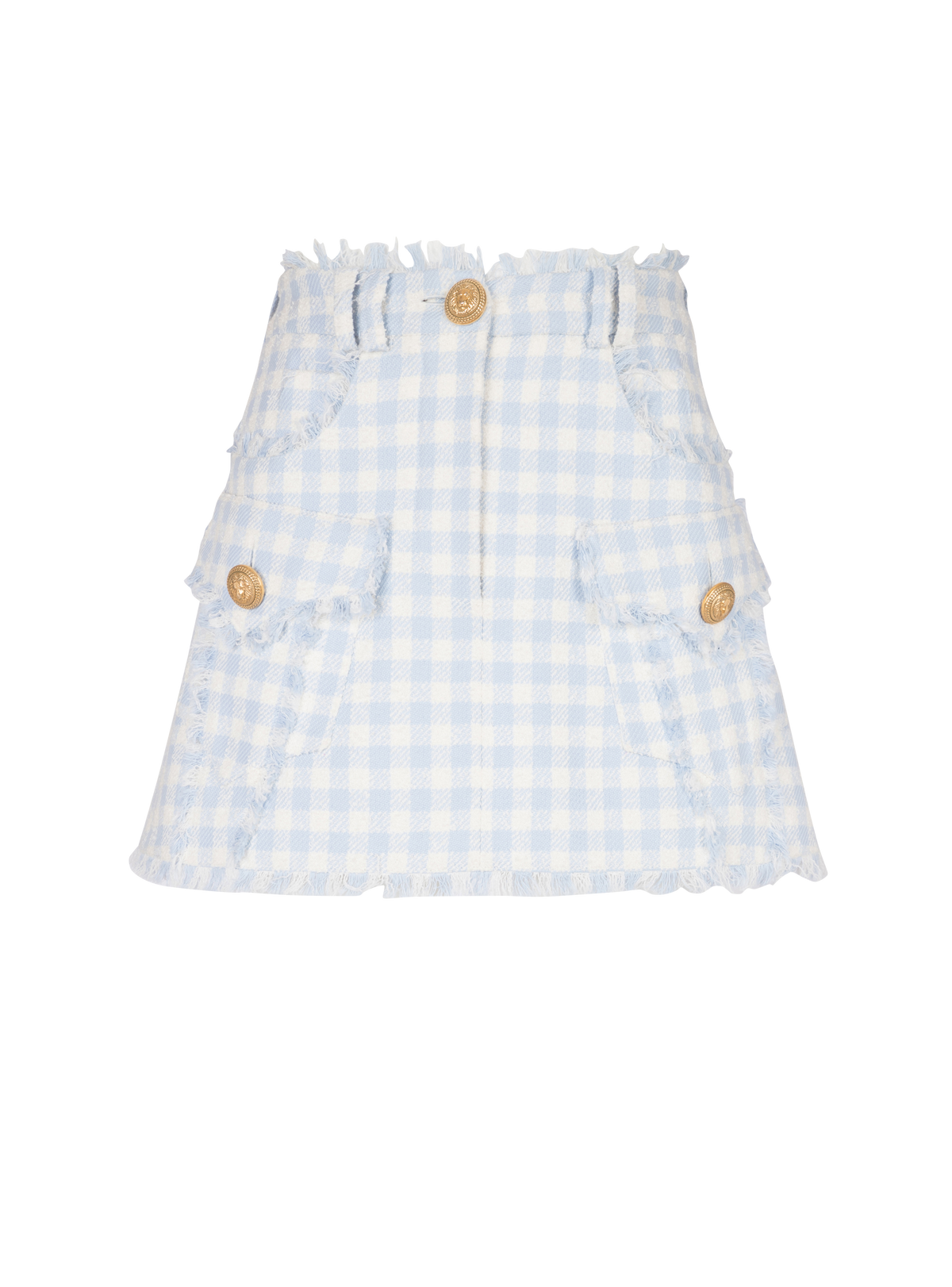 Jupe trapèze en tweed vichy - Bleu Pâle & Blanc