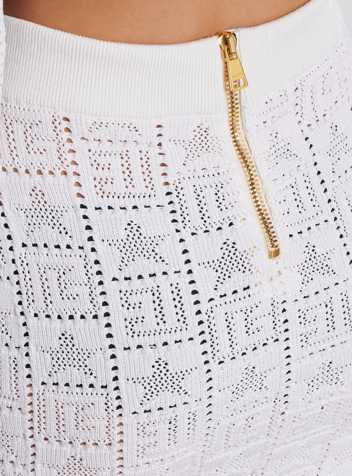 Jupe en maille ajourée monogramme - Blanc