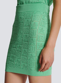 Jupe en maille ajourée monogramme - Vert D'Eau