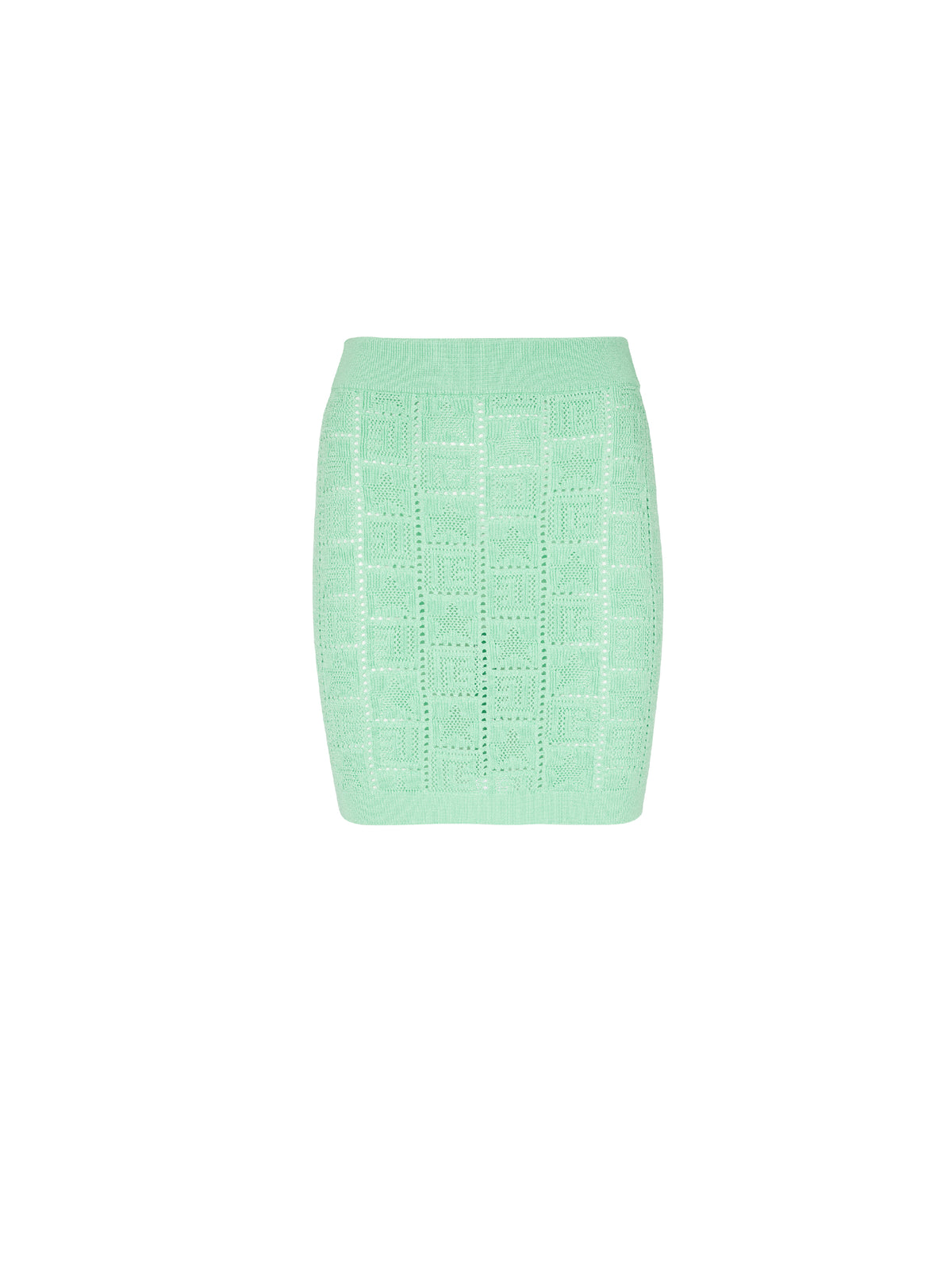 Jupe courte en maille ajourée monogramme - Vert D'Eau
