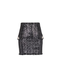 Jupe courte en tweed à sequins - Noir