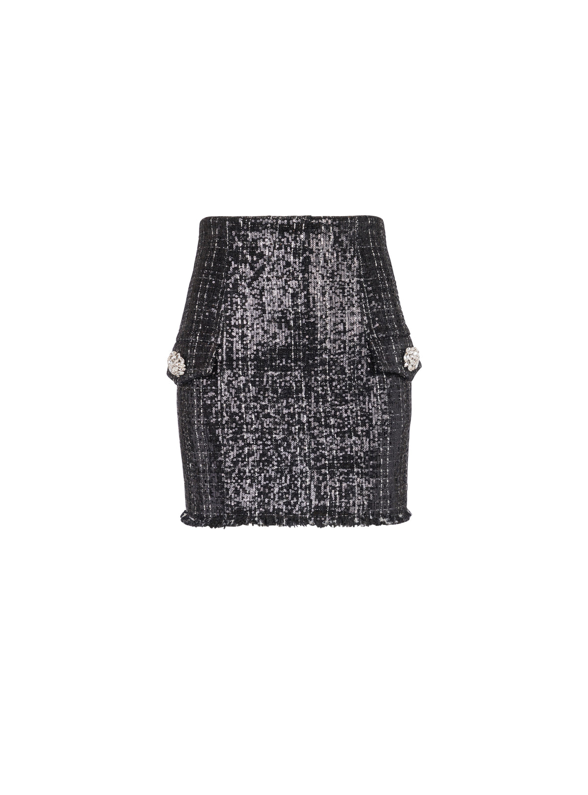 Jupe courte en tweed à sequins - Noir