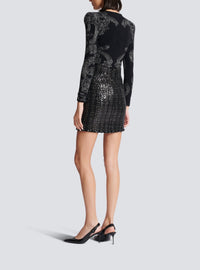 Jupe courte en tweed à sequins - Noir