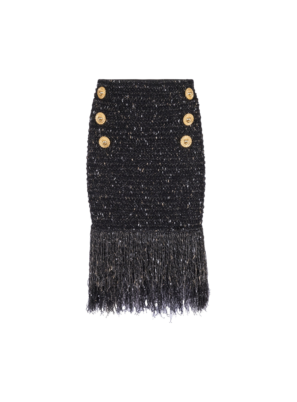 Jupe courte en tweed à franges - Noir & Or