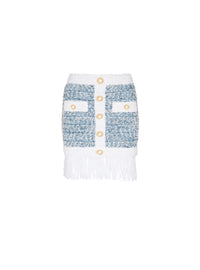 Jupe courte en tweed denim - Bleu Pâle & Blanc