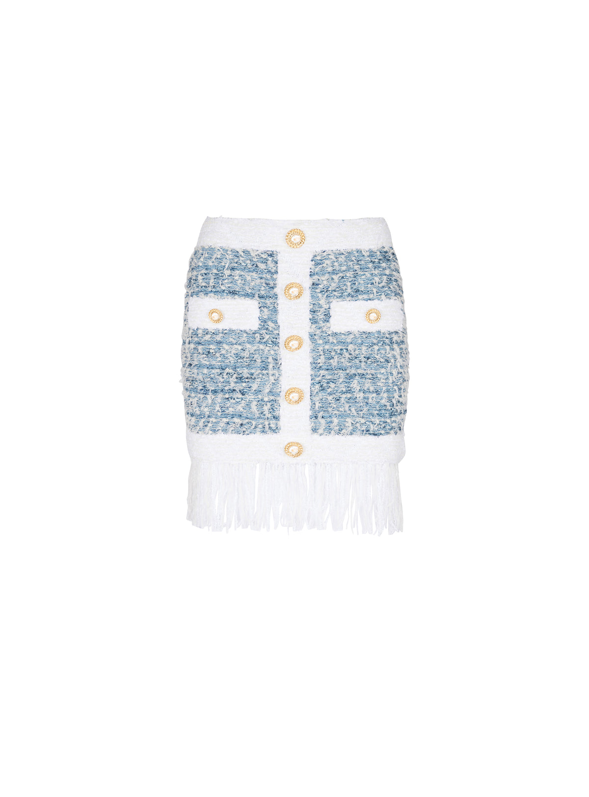 Jupe courte en tweed denim - Bleu Pâle & Blanc