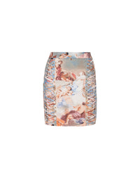 Sky print linen lace-up skirt - Blue & Multicolor