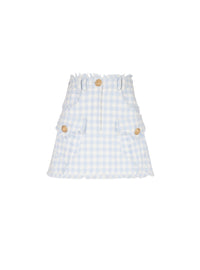 Short A-line gingham tweed skirt - Pale Blue & White