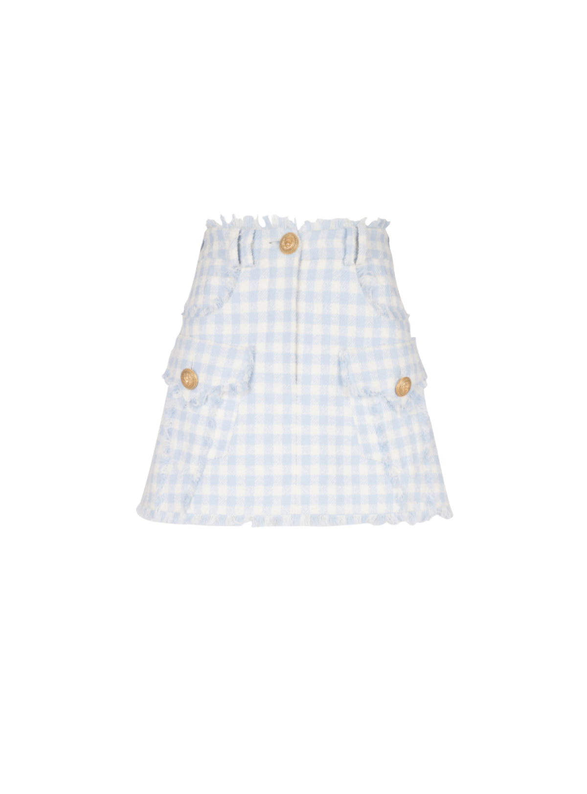 Short A-line gingham tweed skirt - Pale Blue & White