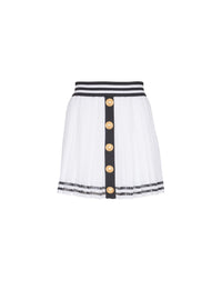 Jupe courte plissée en maille monogrammée - Blanc & Noir