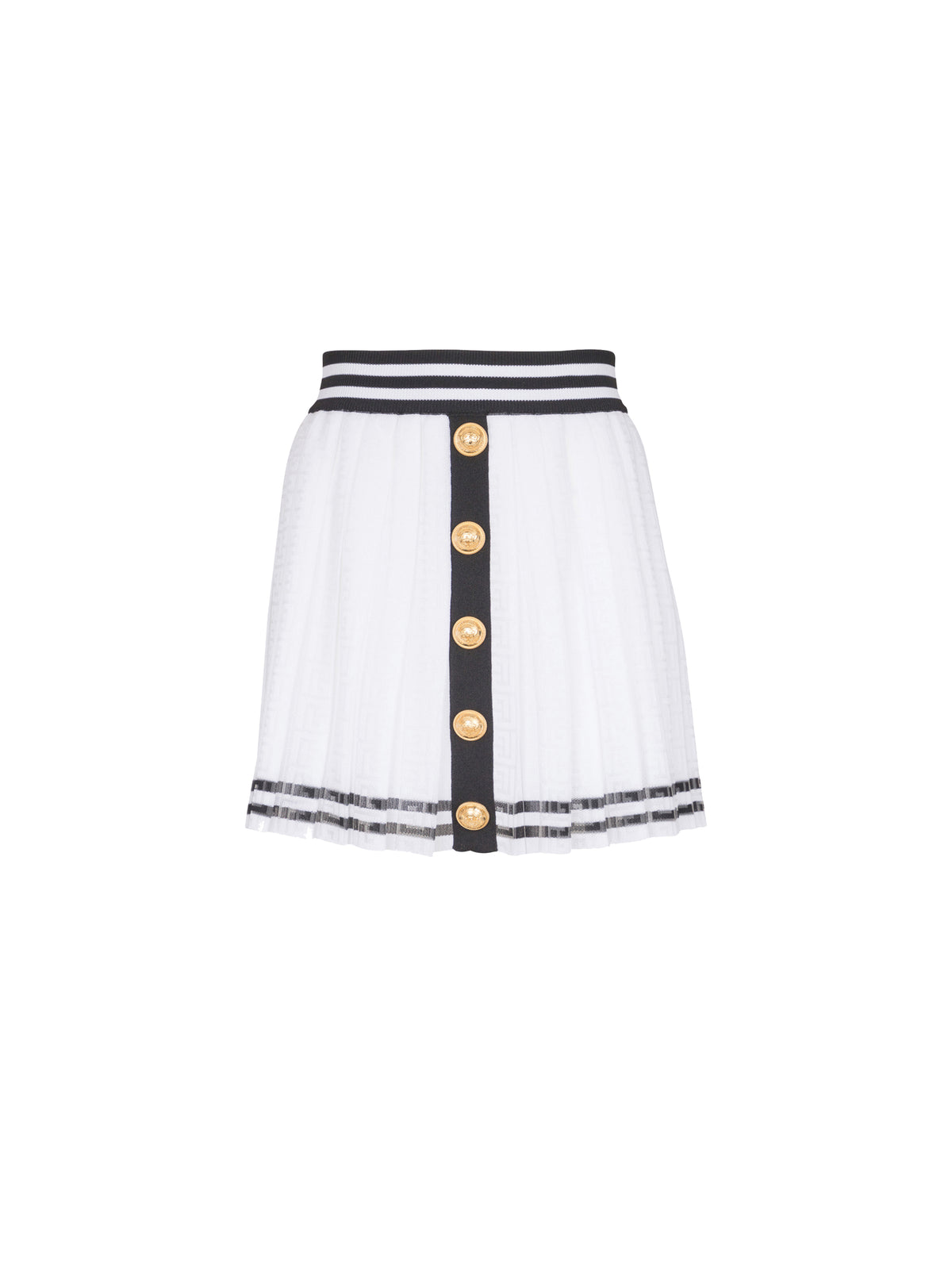 Jupe courte plissée en maille monogrammée - Blanc & Noir
