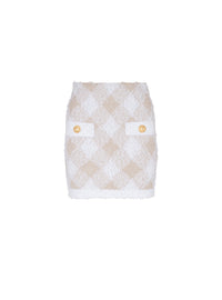 Jupe à double boutonnage en vichy tweed - Beige