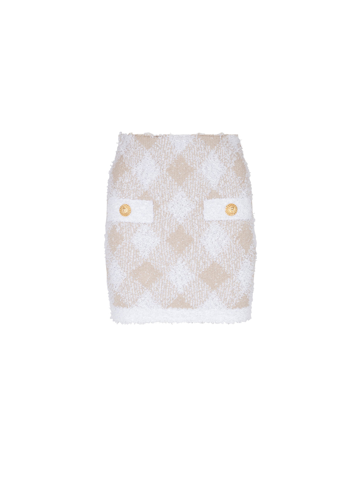 Jupe à double boutonnage en vichy tweed - Beige
