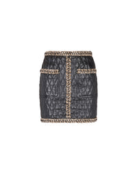 Quilted leather short skirt - Black & Gold
