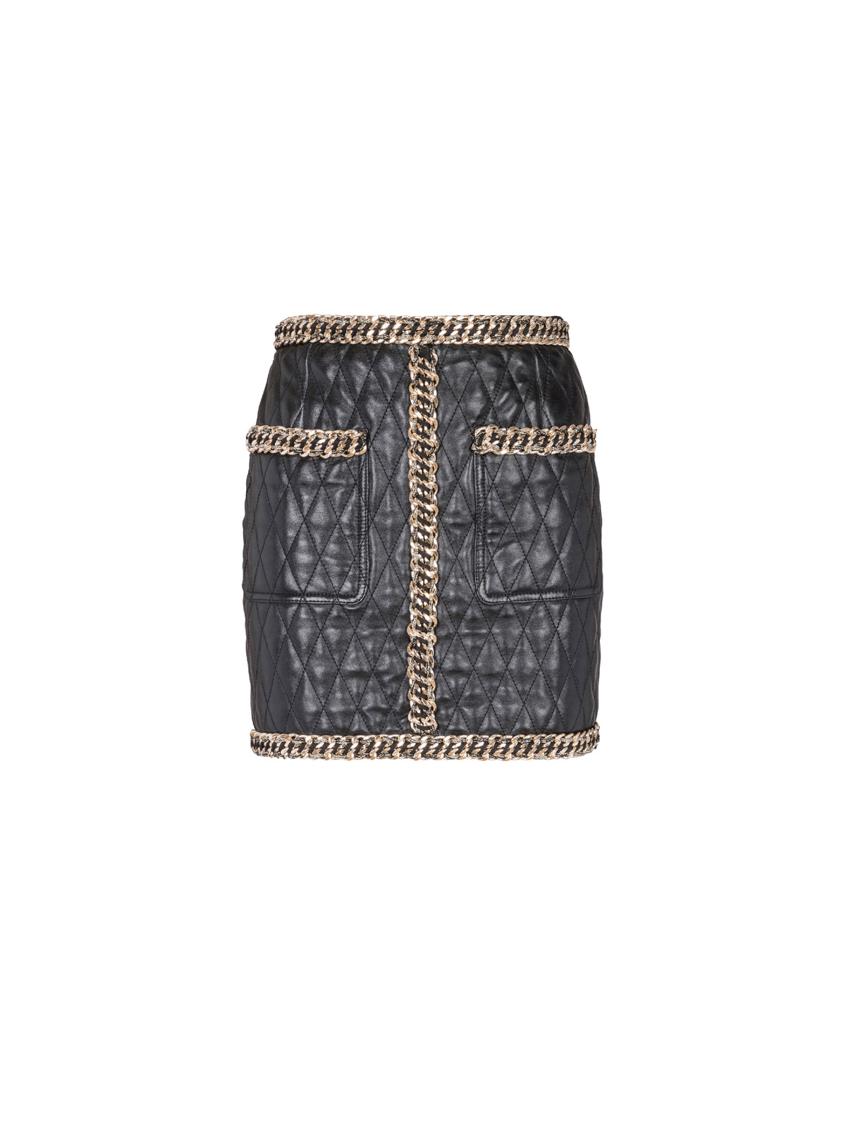 Quilted leather short skirt - Black & Gold
