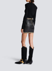Quilted leather short skirt - Black & Gold