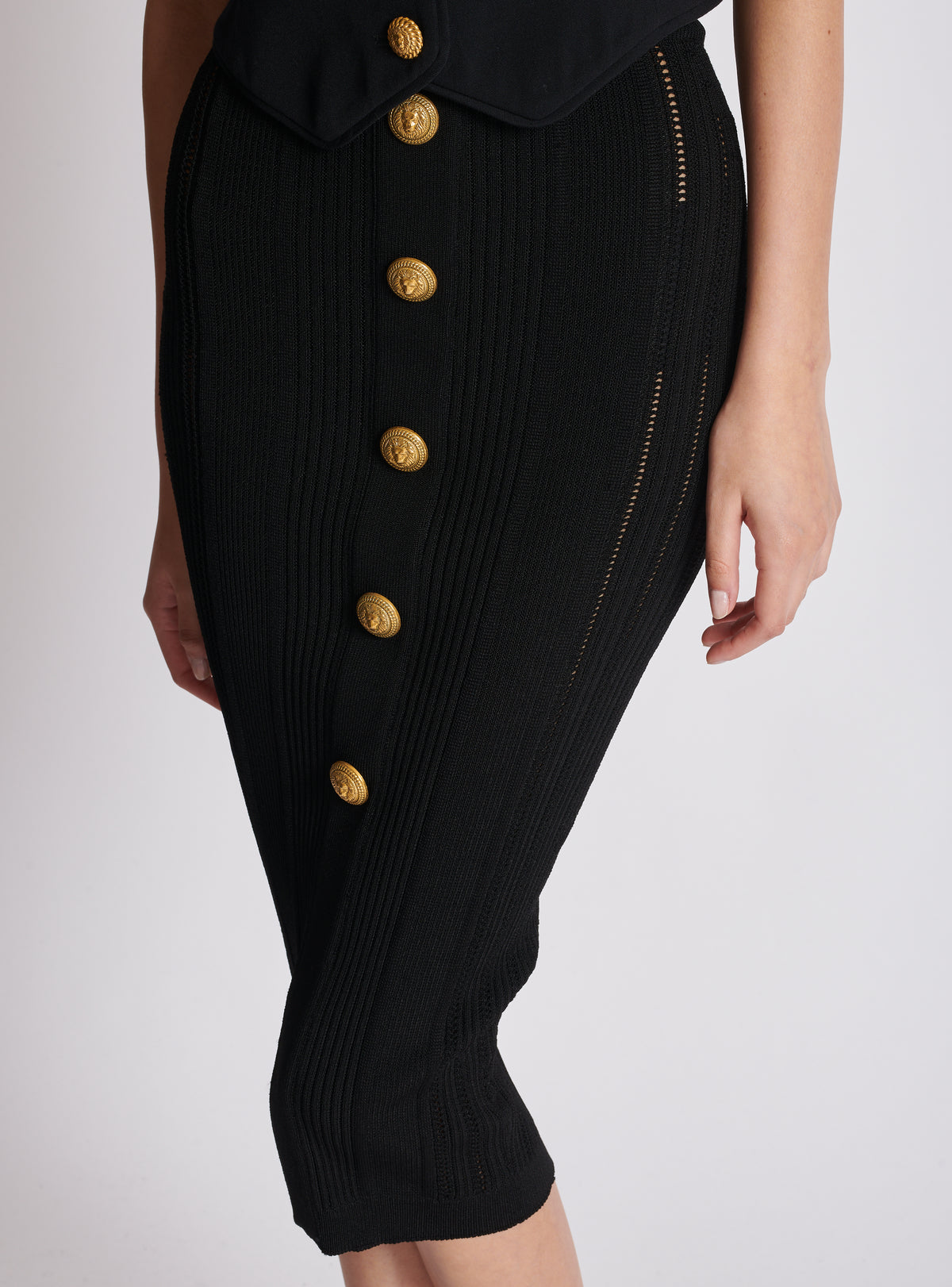 Jupe 5 boutons en maille - Noir