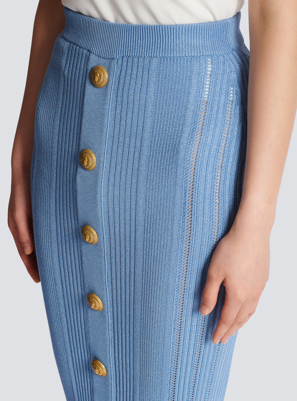 Jupe 5 boutons en maille - Bleu Pâle