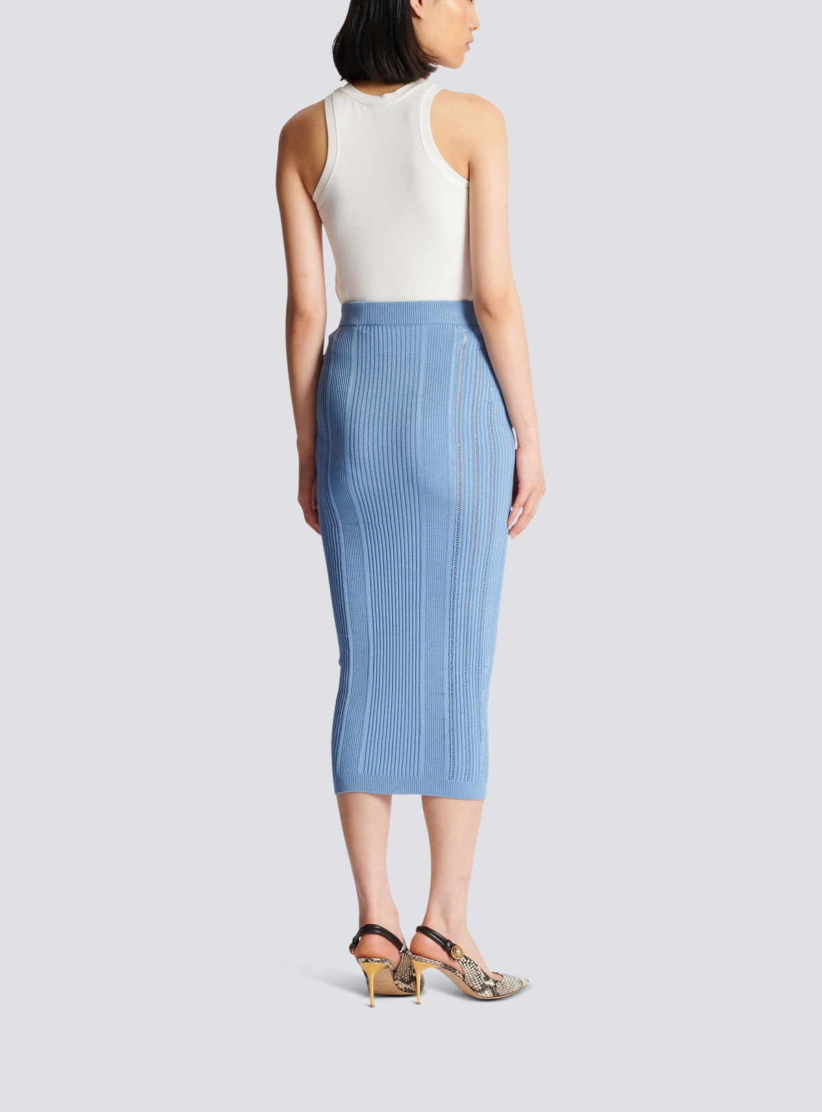 Jupe midi en maille - Bleu Pâle