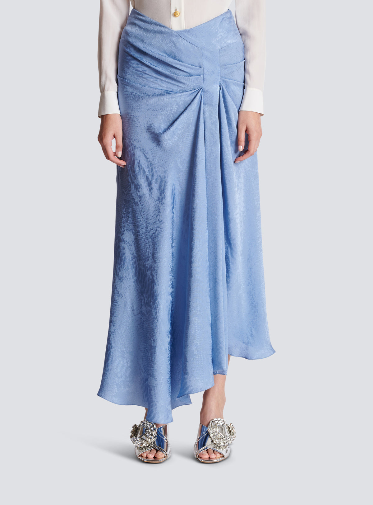 Jupe en jacquard de soie python - Bleu Pâle