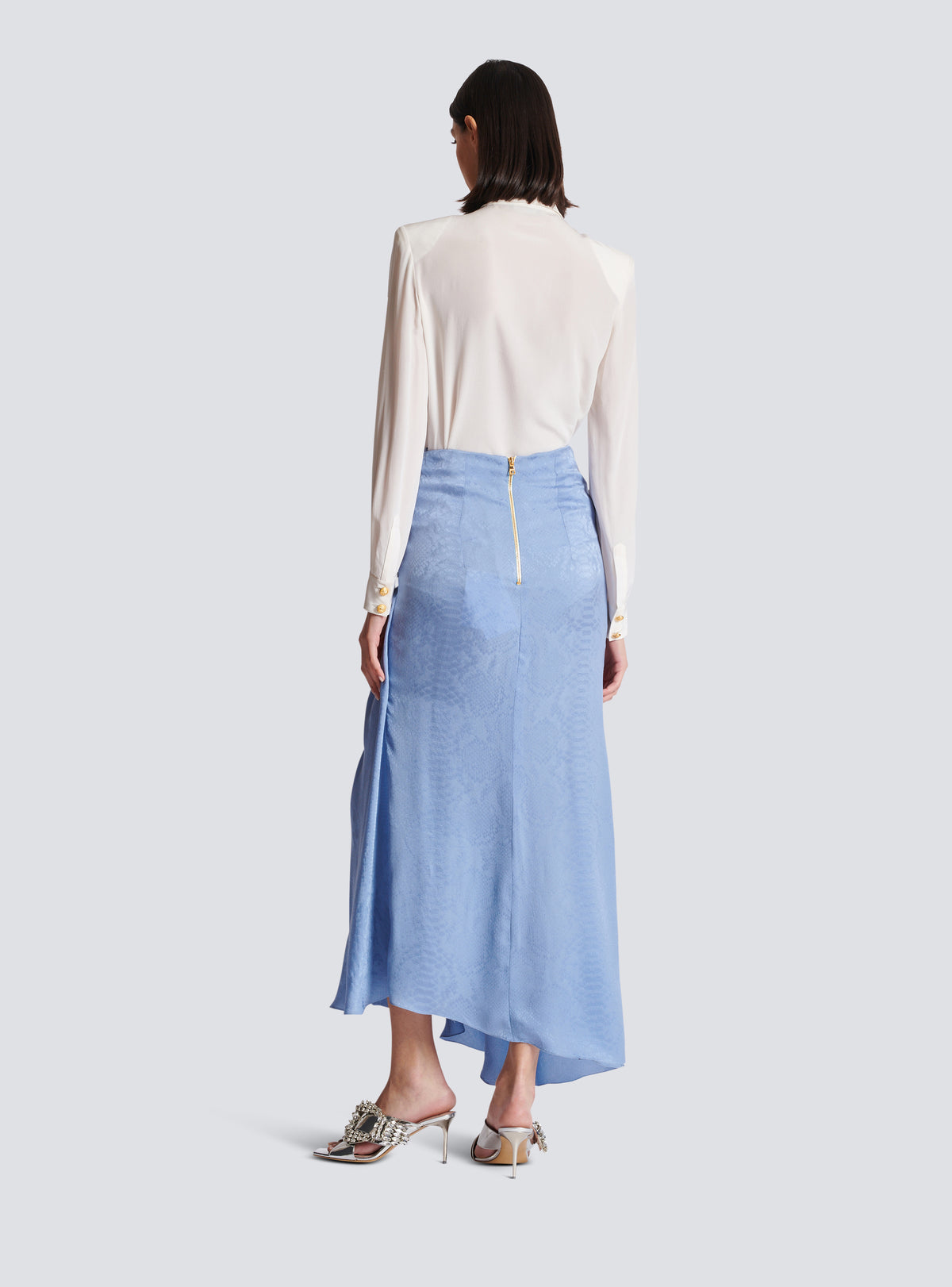 Jupe en jacquard de soie python - Bleu Pâle