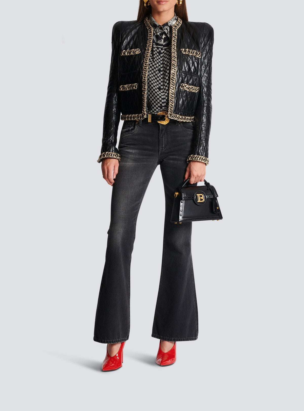 Pantalon bootcut western en denim - Noir Délavé