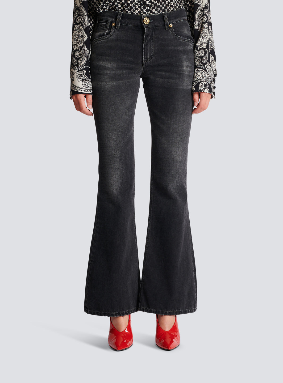 Jean bootcut western en denim - Noir Délavé